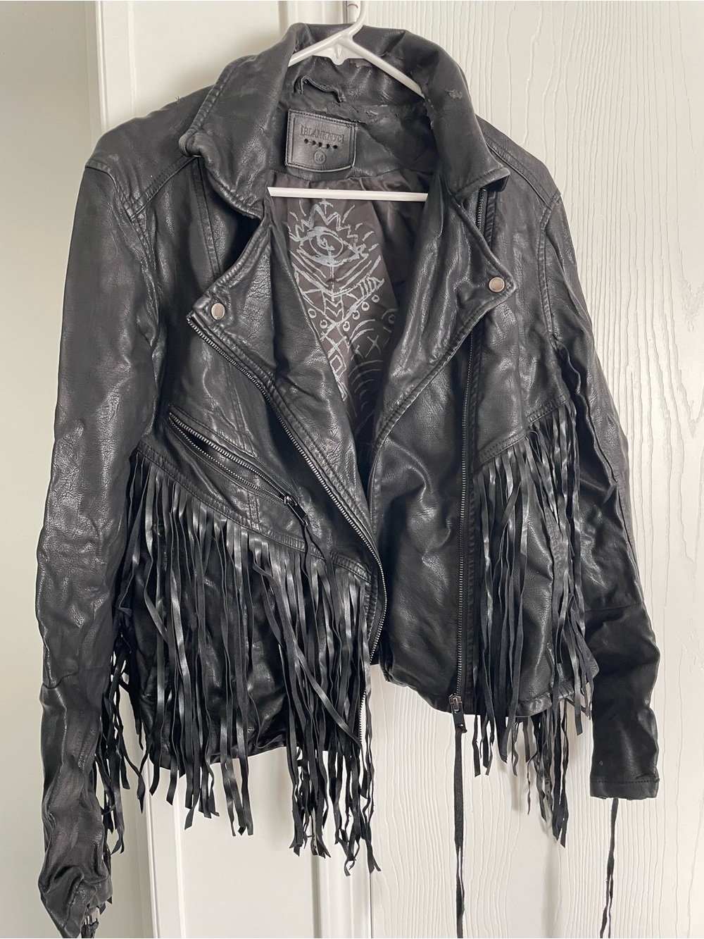 Black Leather Fringe Moto Jacket by Unbranded